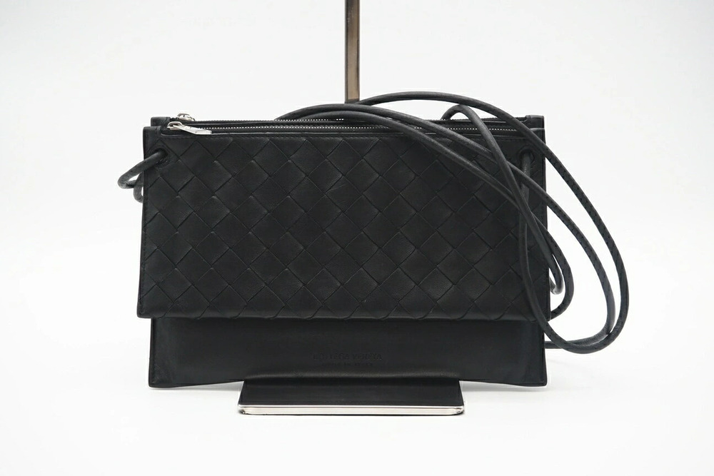 Bottega Veneta Intrecciato Leather Shoulder Bag Black